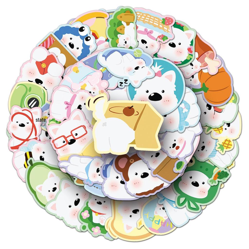 50 Cute West Highland White Terrier Stickers: Hand-Drawn Pet Decorations for Journals and Cards