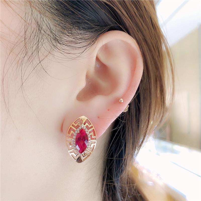 Purple Gold European Fashion Atmosphere Inlaid Stone Ear Buckle Exquisite Rose Gold Plated Earrings Women