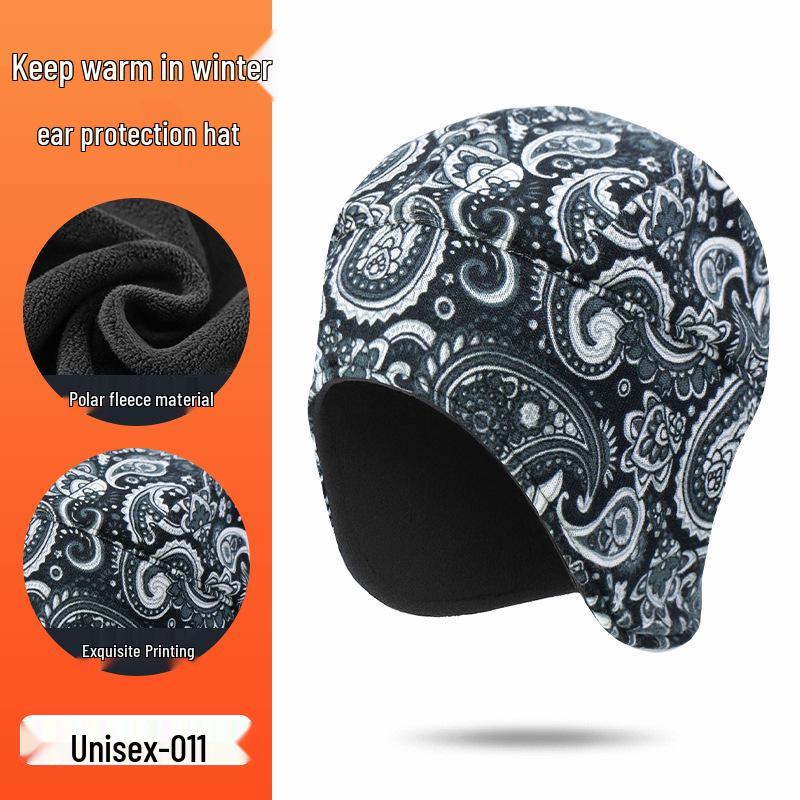 Windproof Fleece Lei Feng Hat: Warm, Faux Cashmere Printed Design with Ear Protection for Cycling