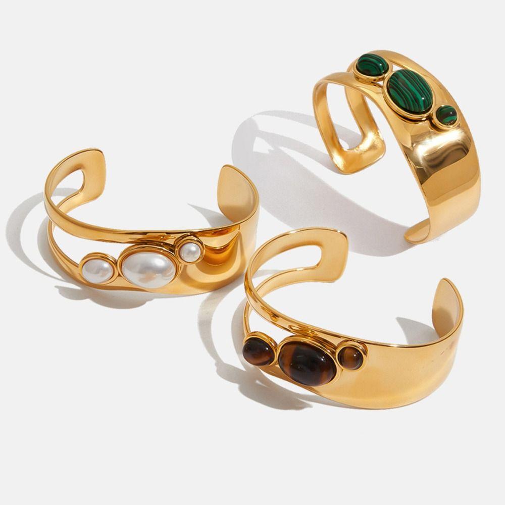 

Adjustable Tiger Eye Stone Bangle Luxury Open Bracelet Trendy Women Wristband Gift коричневий