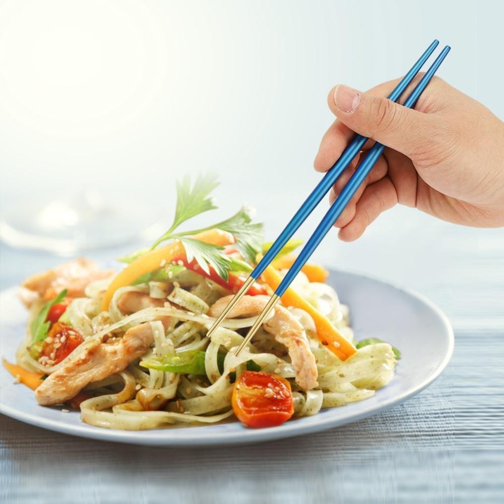 Anti-slip Strip Chopsticks Rustless Steel Dining Chopsticks Food Chopsticks Lunch Box Matching