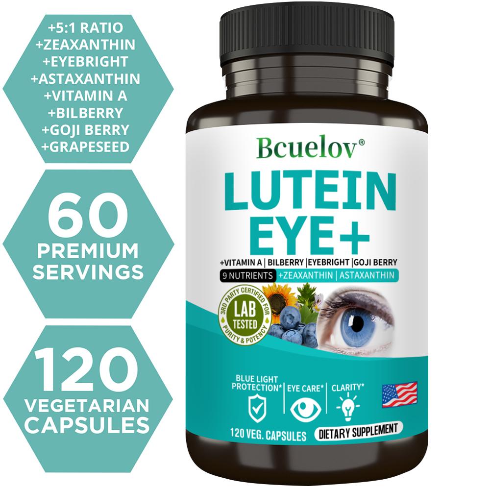 Bcuelov Lutein Eye Care Capsules Containing Corn Xanthan Astaxanthin, Blueberry to Relieve Visual Fatigue 120 Capsules for Eye Care