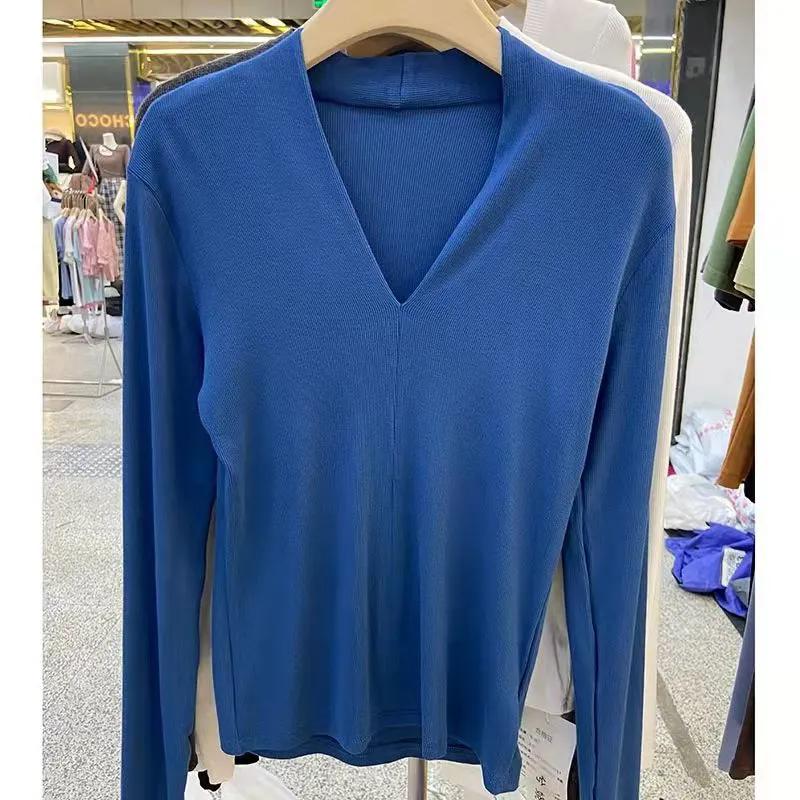 Camisetas sólidas de cuello en V para mujer Verano Gris Negro Blanco Camisas ajustadas delgadas Oficina Oficina Dama Casual Manga corta Tops