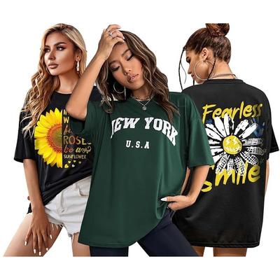 Pack Of 3 Beautiful Printed Oversized Top Women's Cotton Loose Fit T-Shirt Set