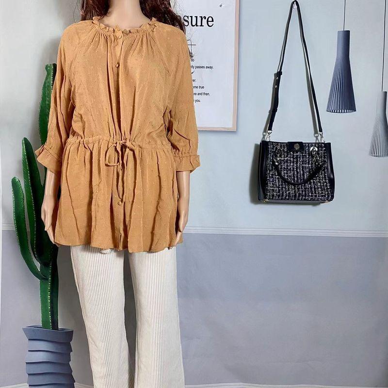 Export Original Order Leftover Stock Mori Women's Ethnic Style Embroider Happy Long Sleeves Shirt Women's Wooden Ear Garden Collar Loose Casual