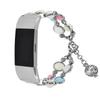 Agate Luminous Bead Decor Metal Replacement Watch Band Wrist Strap for Fitbit Charge 6/5