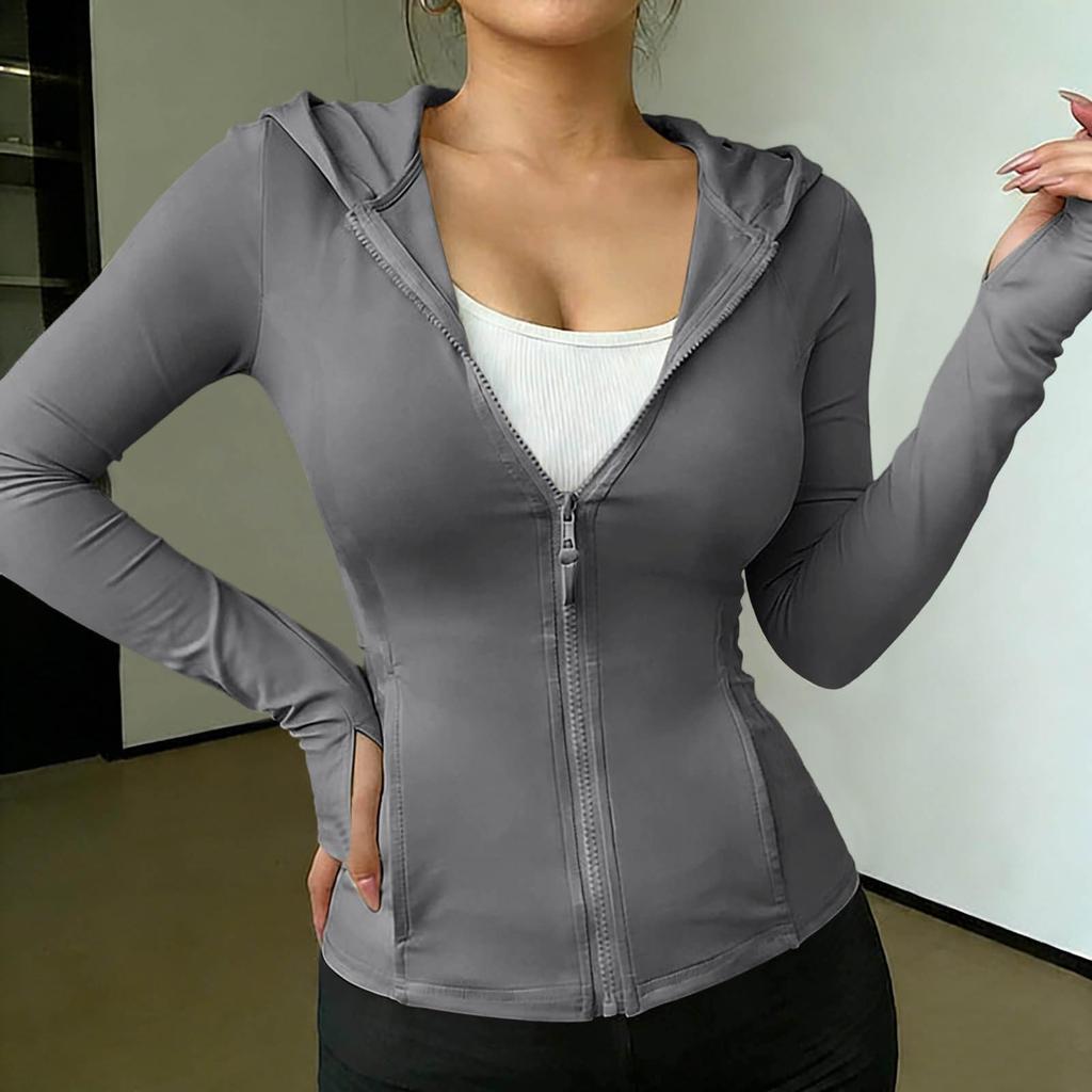 Women's Fashionable Casual Breathable Hooded Fitted Top With Thumb Holes As A Guard