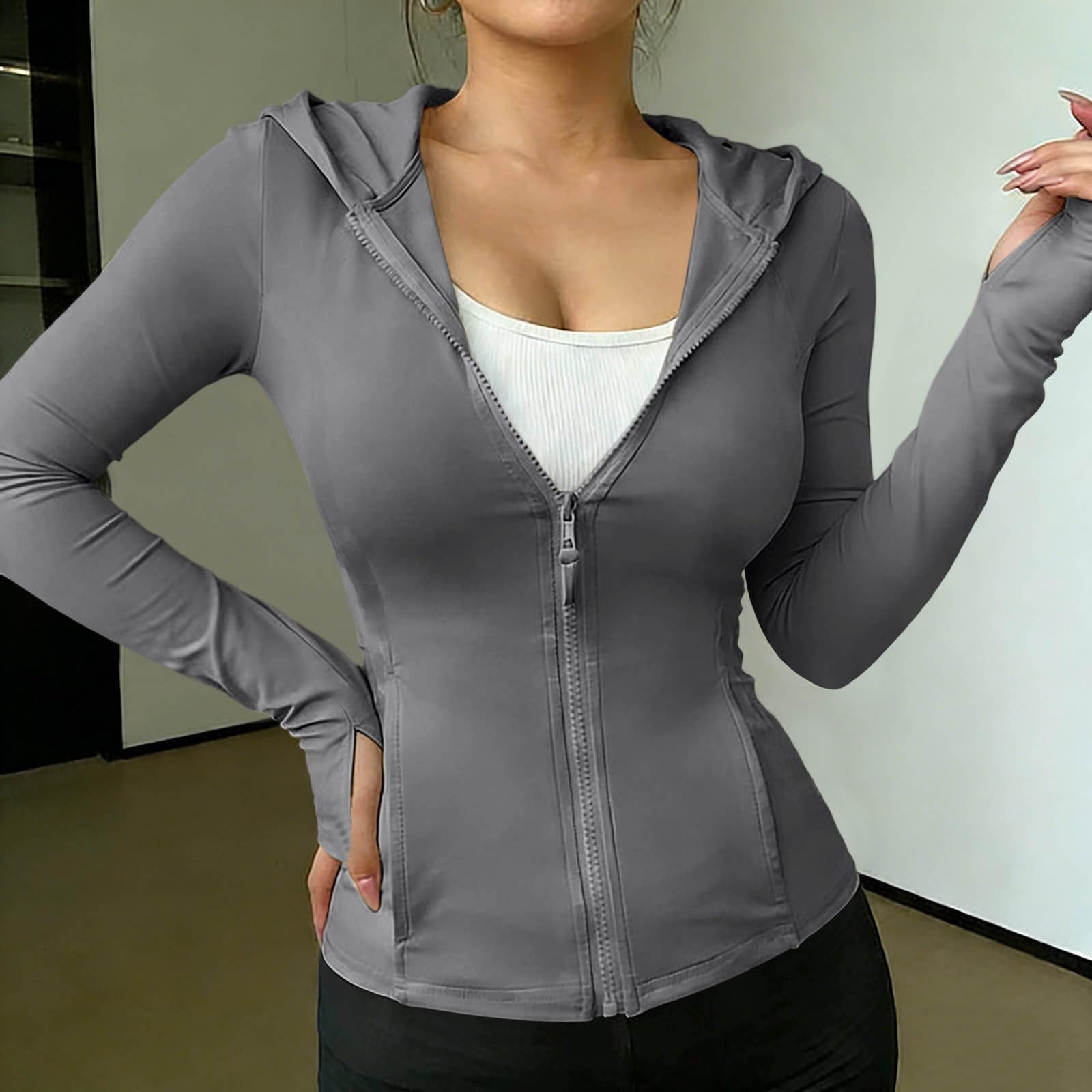

Women s Fashionable Casual Breathable Hooded Fitted Top With Thumb Holes As A Guard XL