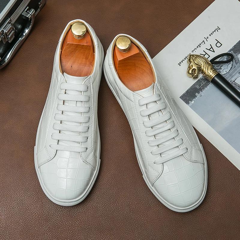 Nya Herrar Tofs Bräda Skor Rutiga Casual Enkla Mångsidiga Läderskor Storlekar 38-46 Herr Stil