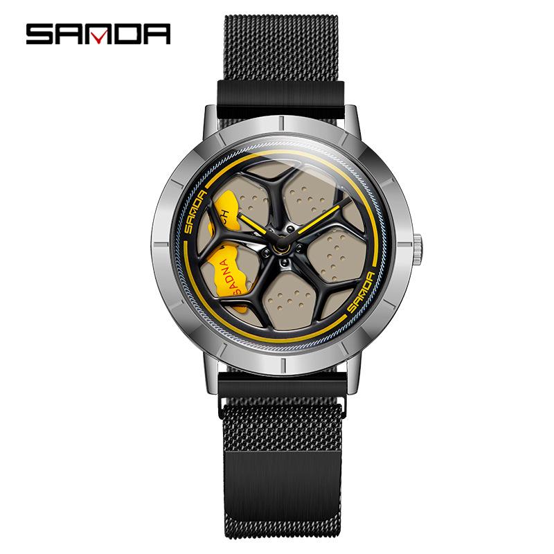 Sanda Men's Creative Rotating Quartz Wristwatch with Mesh Strap