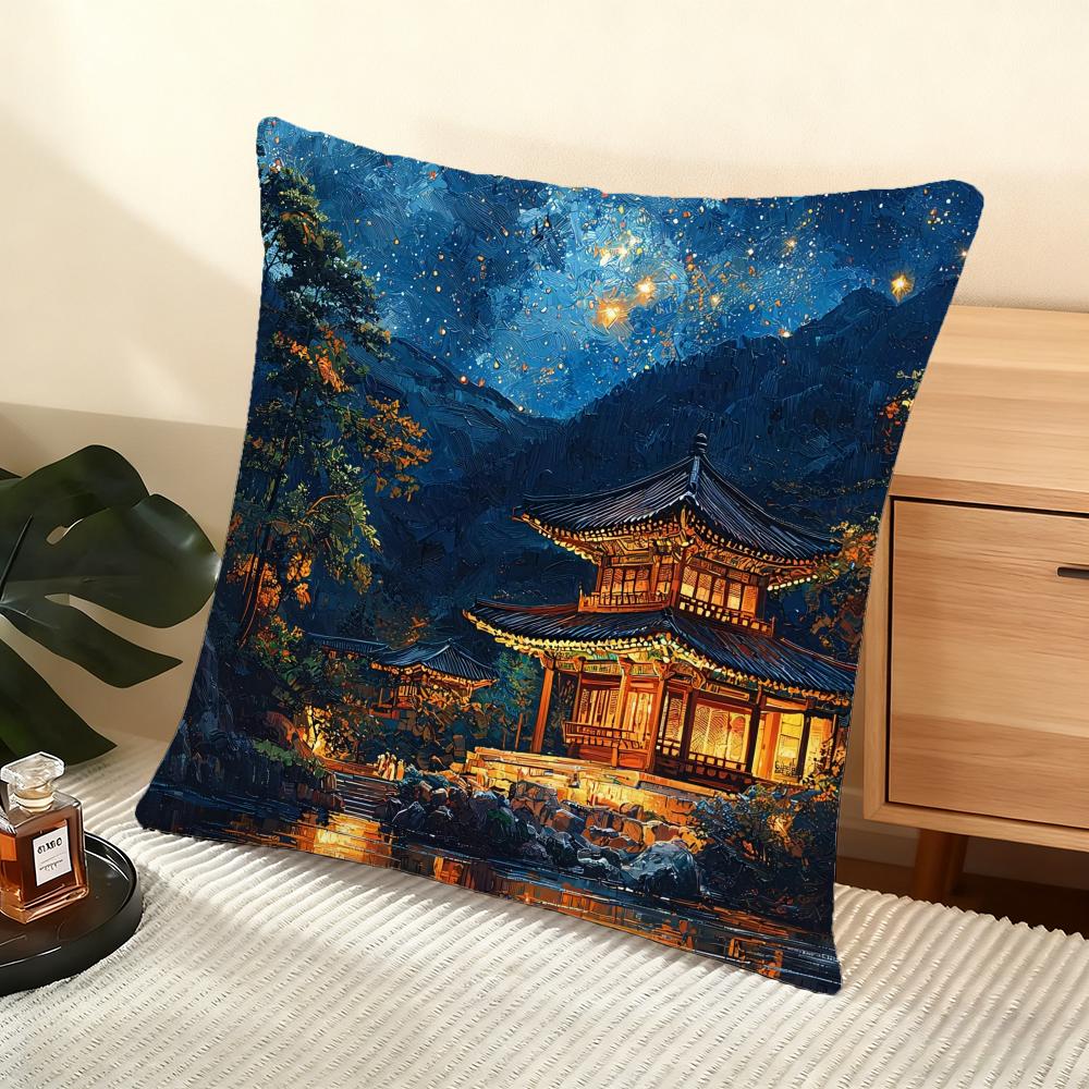 Korea Foguo Temple Cushion Cover Soft Short Plush Pillow Cover Smooth Cozy Texture Aesthetic Cushion Case Home Decor