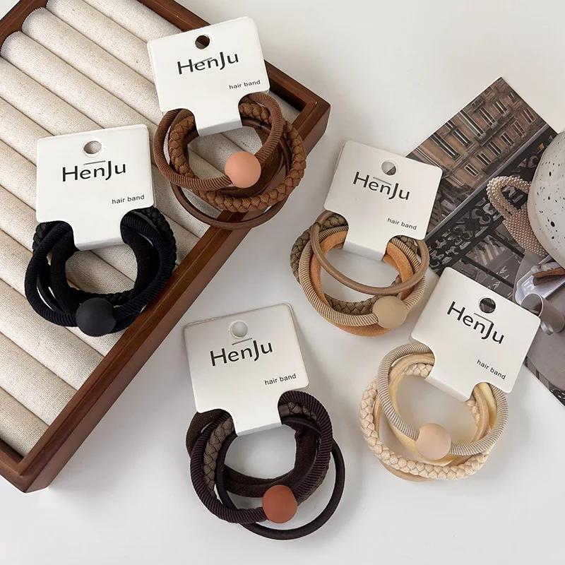 Woman Girls Colorful Bead High Elastic Hair Bands Set Sweet Ponytail Holder Scrunchie Rubber Bands Fashion Hair Accessories Set