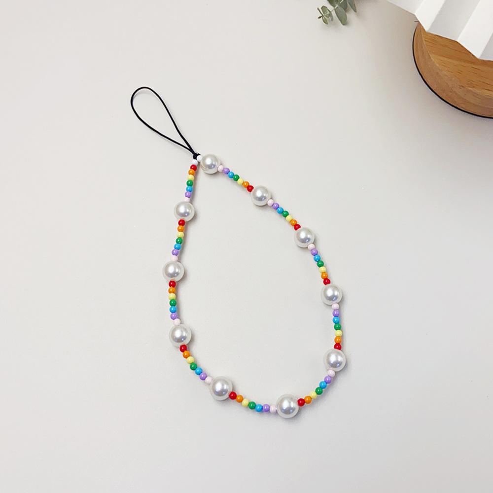 INS wind acrylic pearl colored rice beads fashion anti-lost hand carry pendant mobile phone chain