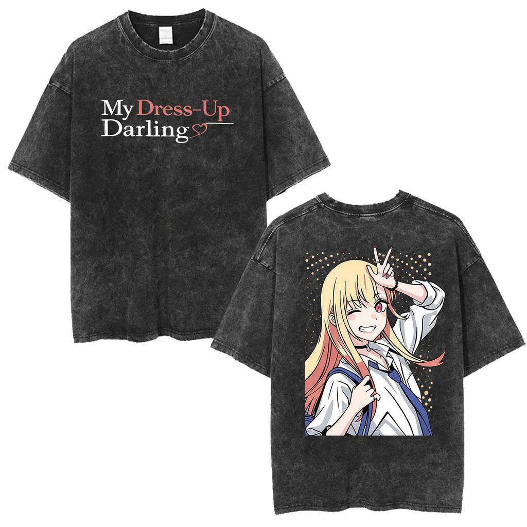Japanese Anime Marin Kitagawa My Dress Up Darling Vintage Washed T Shirts Men Women Harajuku Oversized Cotton Tshirt Streetwear