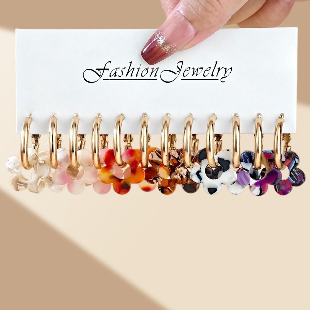 Fashion Acrylic Earrings Set Flower Pendant Colorful Earrings Gift Elegant Versatile Drop Earrings Women