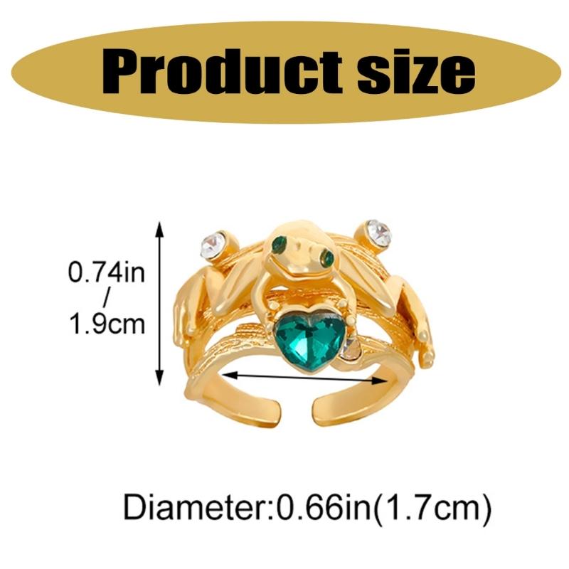 Emerald Green Heart Frogs Hug Ring Stylish Animal Finger Ring Unique Vintage Fashion Statement Jewelry for Women