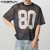 Men O Neck Short Sleeve Print Mesh Tops Casual Fishnet Sport T-Shirts