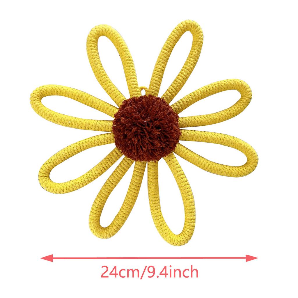 Bohemian Sunflower Wall Art Hanging Ornament for Baby Girls Bedroom Decorations Handmade Woven Flower Pendant Decor