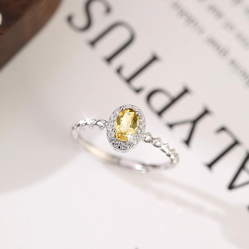 S925 Sterling Silver Ring Women's Natural Crystal Stone Jewelry Niche High-end Open Ring
