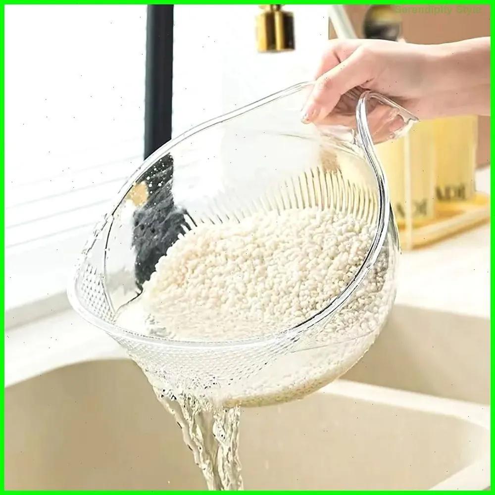 

1pcs MULTIFUNCTIONAL RICE WASHER AND STRAINER BOWL Food Grade Plastic Rice Beans Peas Washing Strainer Green Color One Size