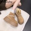 Winter Chunky Platform Heels Women Snow Boots Keep Warm Height Increase Warm Cotton Short Booties Shoes  Mujer