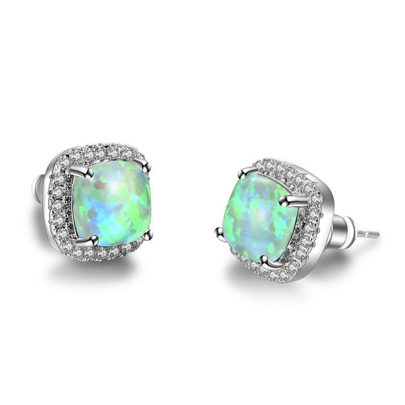 Luxury Female Yellow Pink Stone Earrings Fashion Silver Color Wedding Jewelry Vintage Double Stud Earrings for Women