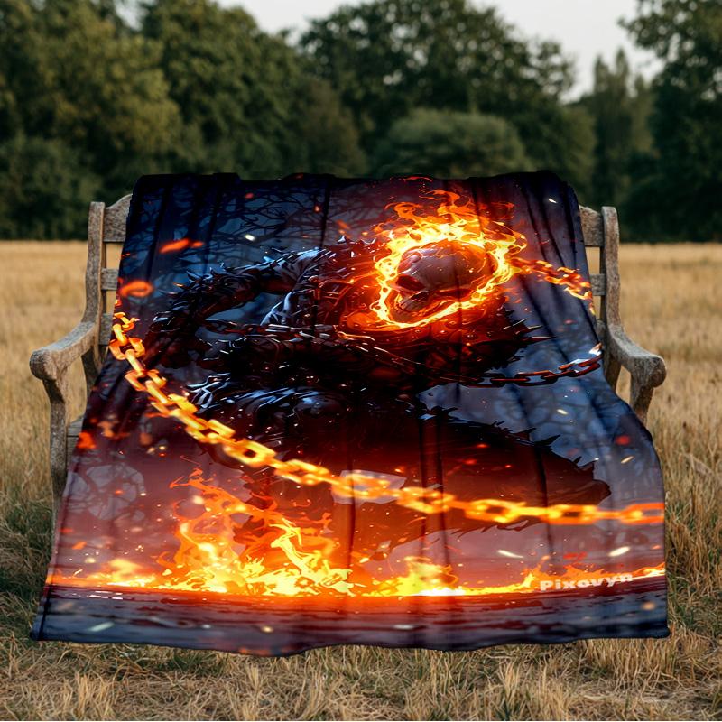 Ghost-Rider On Fire Blanket Flannel Throw for Sofa, Indoor, Camping, Living Room, Office, Chair, And Bed Soft Birthday Gift