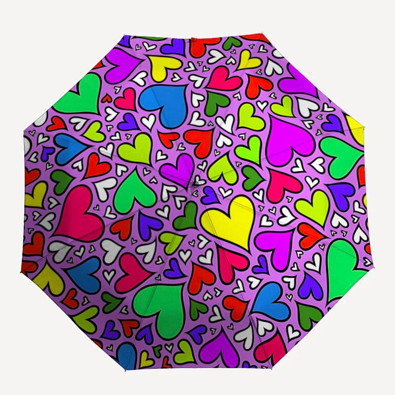 1pc Heart Print Automatic Umbrella - Automatic Opening And Closing, Sturdy Iron Frame, Portable Folding Design yy251018109