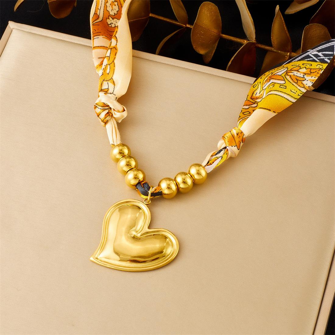 

Retro Printed Ribbon Necklace Colorful Heart Cross Bird Pendant Jewelry