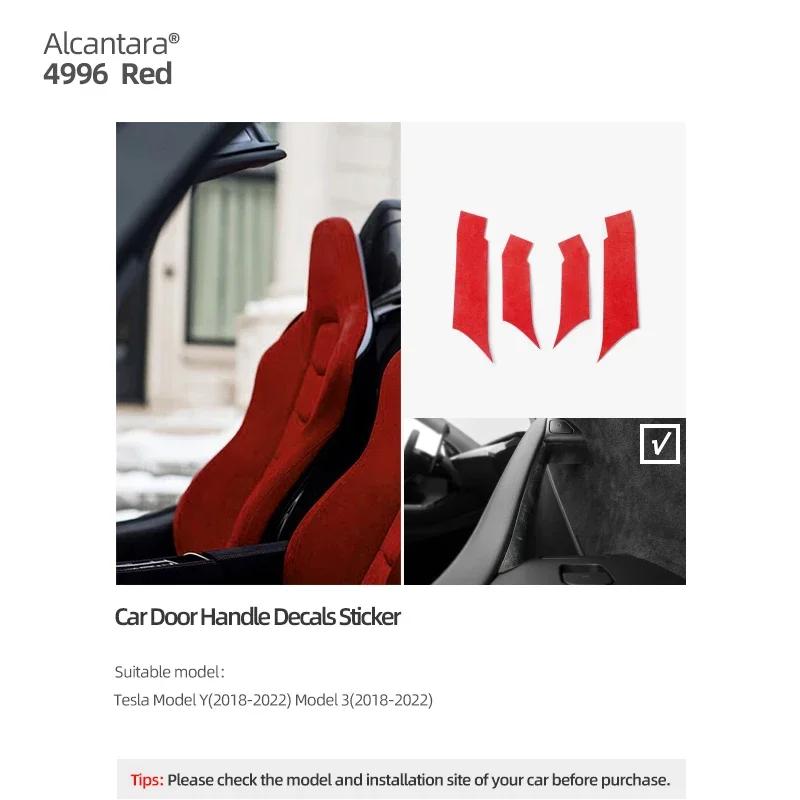 

Betterhumz for Tesla Model 3 Y 2018- Car Door Inner Handle Trim Sticker Panel Made of Alcantara Interior Cover Accessories red 4996