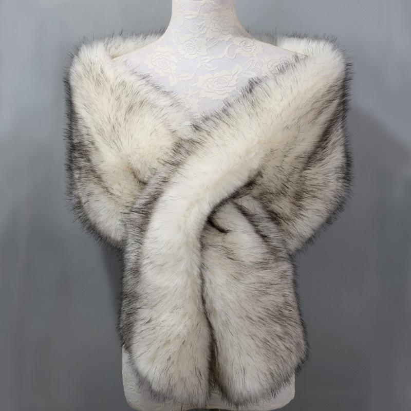 Women’s Luxurious Faux Fur Shawl Winter Bridal Thicken Soft Warm Comfortable Faux Fur Shawl Wrap for Wedding Evening Party