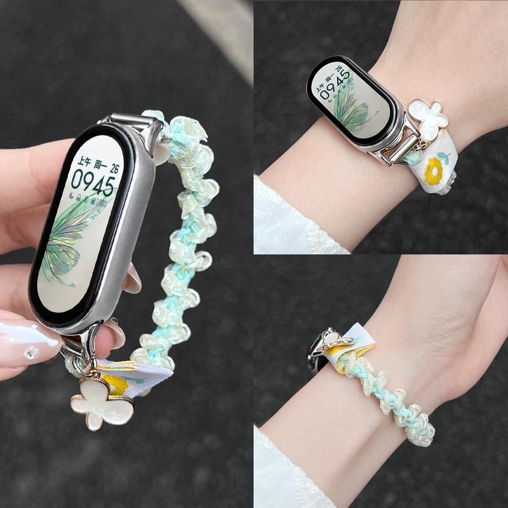 Kompatibel mit Xiaomi Smart Band 10 NFC: Neues elastisches Schleifen-Glitzer-Haargummi für Mädchen (Passt für Modelle 3-9).