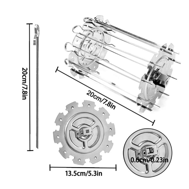 Rotating Grill Basket Stainless Steel Rotating Grill Skewer BBQ Grilling Cage Barbecue Skewer Roasting Rack Kitchen Cage