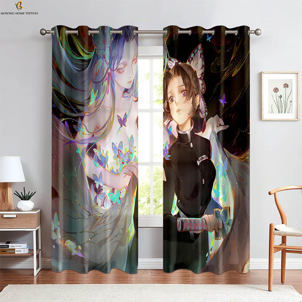 Anime Cartoon Printed Curtains Pink Japanese Curtains Suitable For Bedroom Living Room Kitchen Children's Room Curtains Window