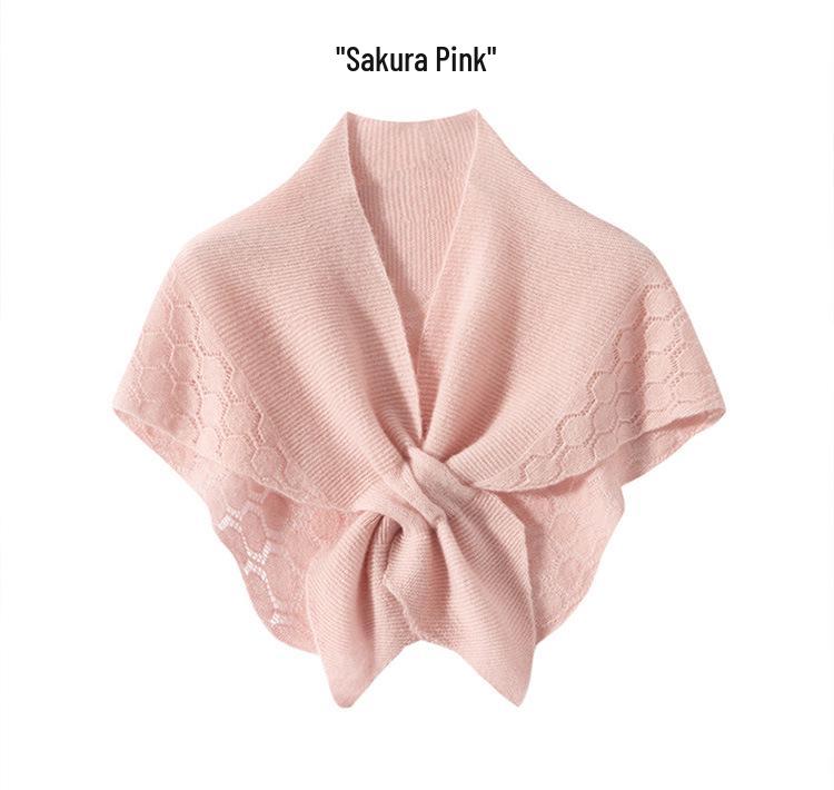 European Style 100% Pure Cashmere Knit Hollowed Small Travel Shawl for Autumn/Winter