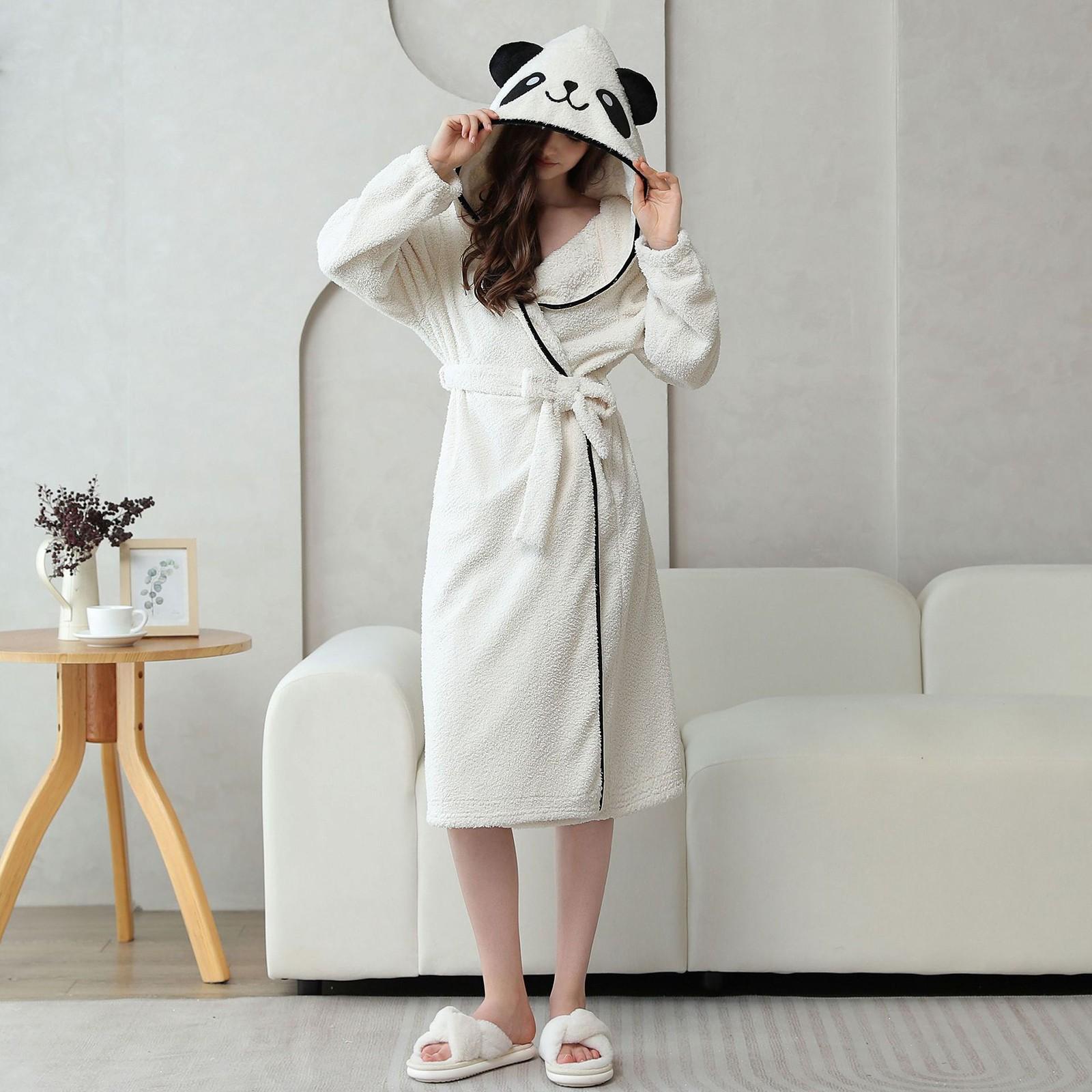 

Женская осенне-зимняя кардиганная ночная рубашка с рисунком головы животного, пижама, домашняя одежда, теплая и удобная ночная рубашка, халат XL белый