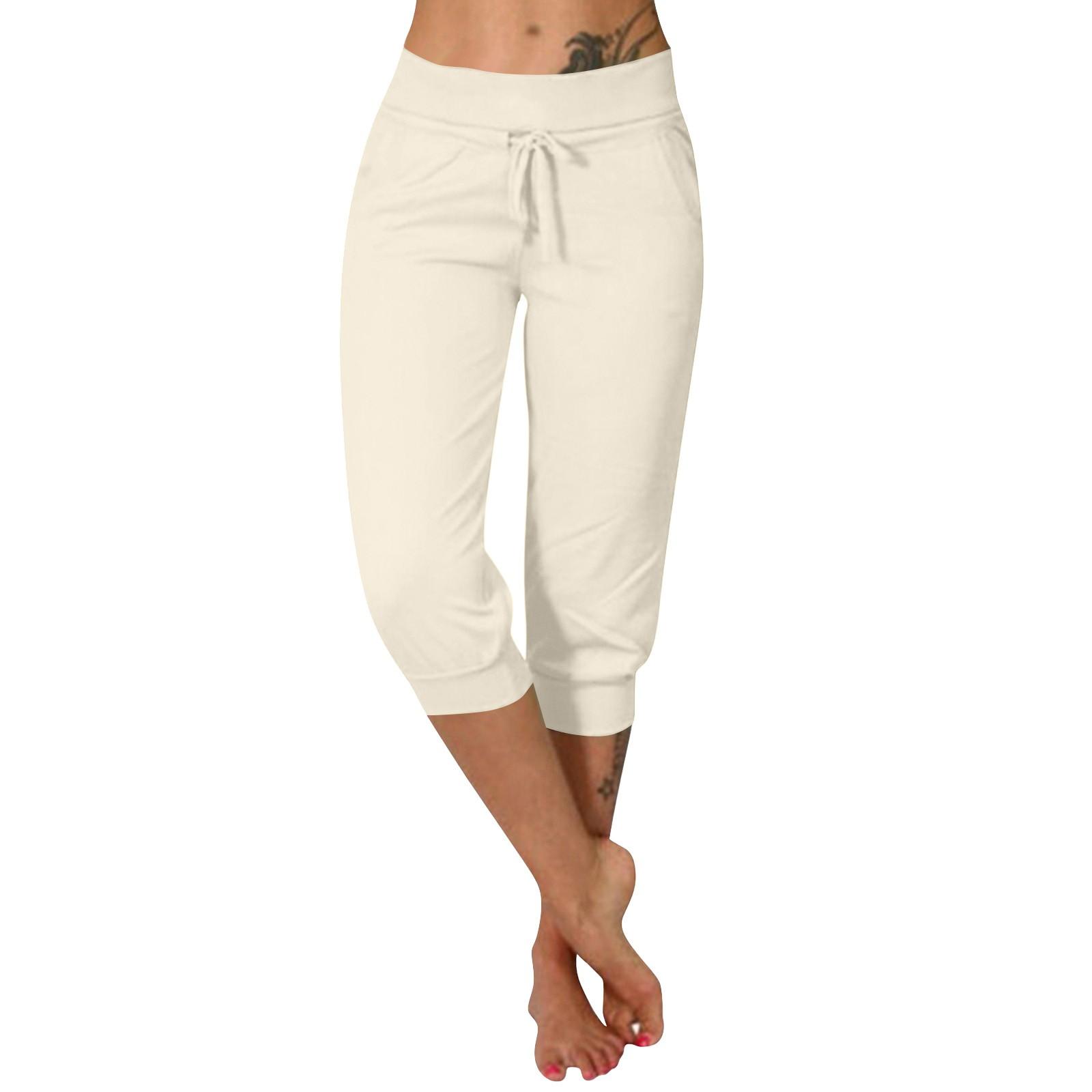 

Брюки для женщин, повседневные летние брюки с эластичной резинкой на талии и карманами L бежевый