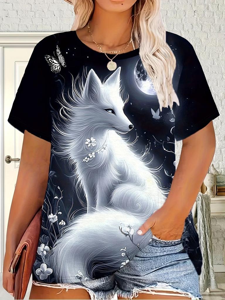 Summer Fox Squirrel T-Shirts Animal 3D Print Fashion Women Round Neck Short Sleeve T Shirt Tees Harajuku Y2K Top Female Clothing