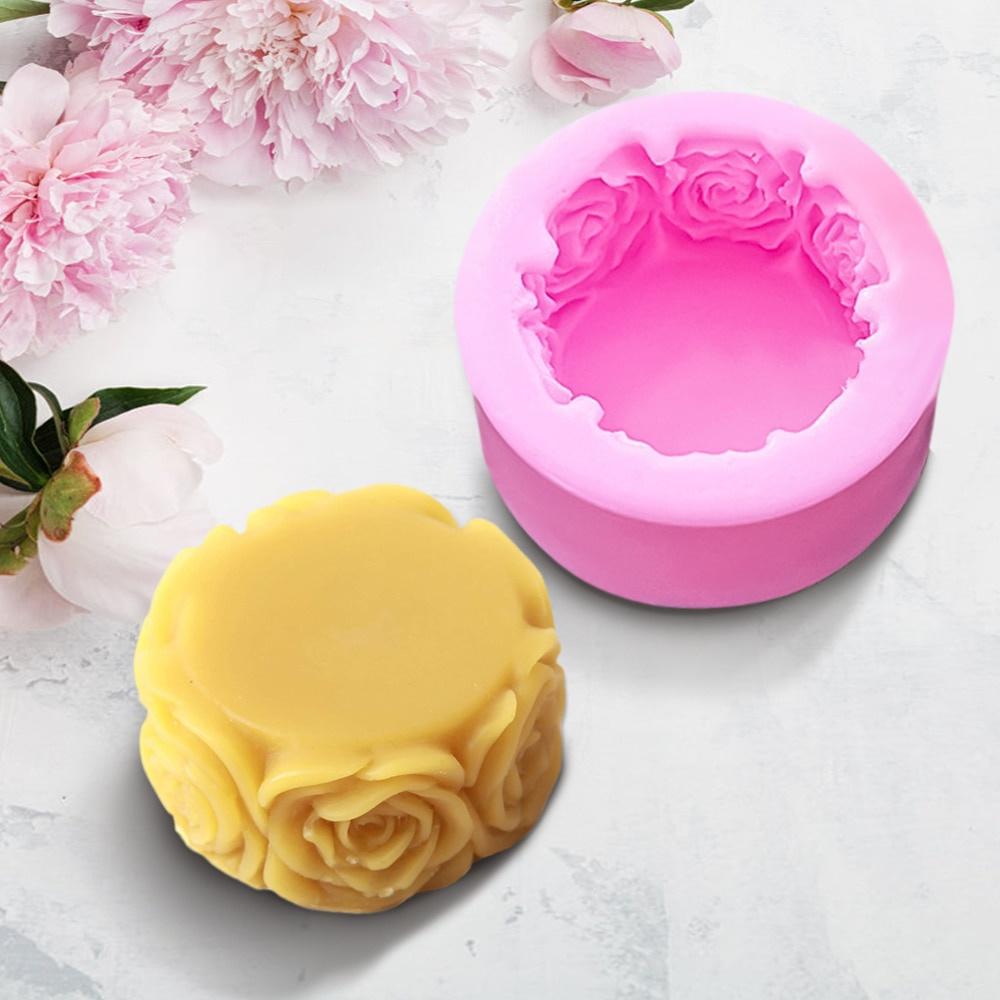 3D Round Rose Flowers Shape Silicone Soap Mold DIY Handmade Soap Molds Soap Making Fondant Cake Candle Molds Craft Decoration