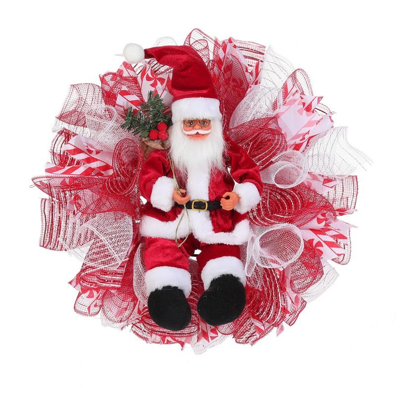 Christmas Wreath Door Hanging Holiday Party Window Decor Red Gold Santa Style