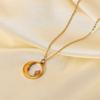 18K Gold Titanium Steel Women's Necklace with French White Mother-of-Pearl Star, Moon, and Round Pendant.