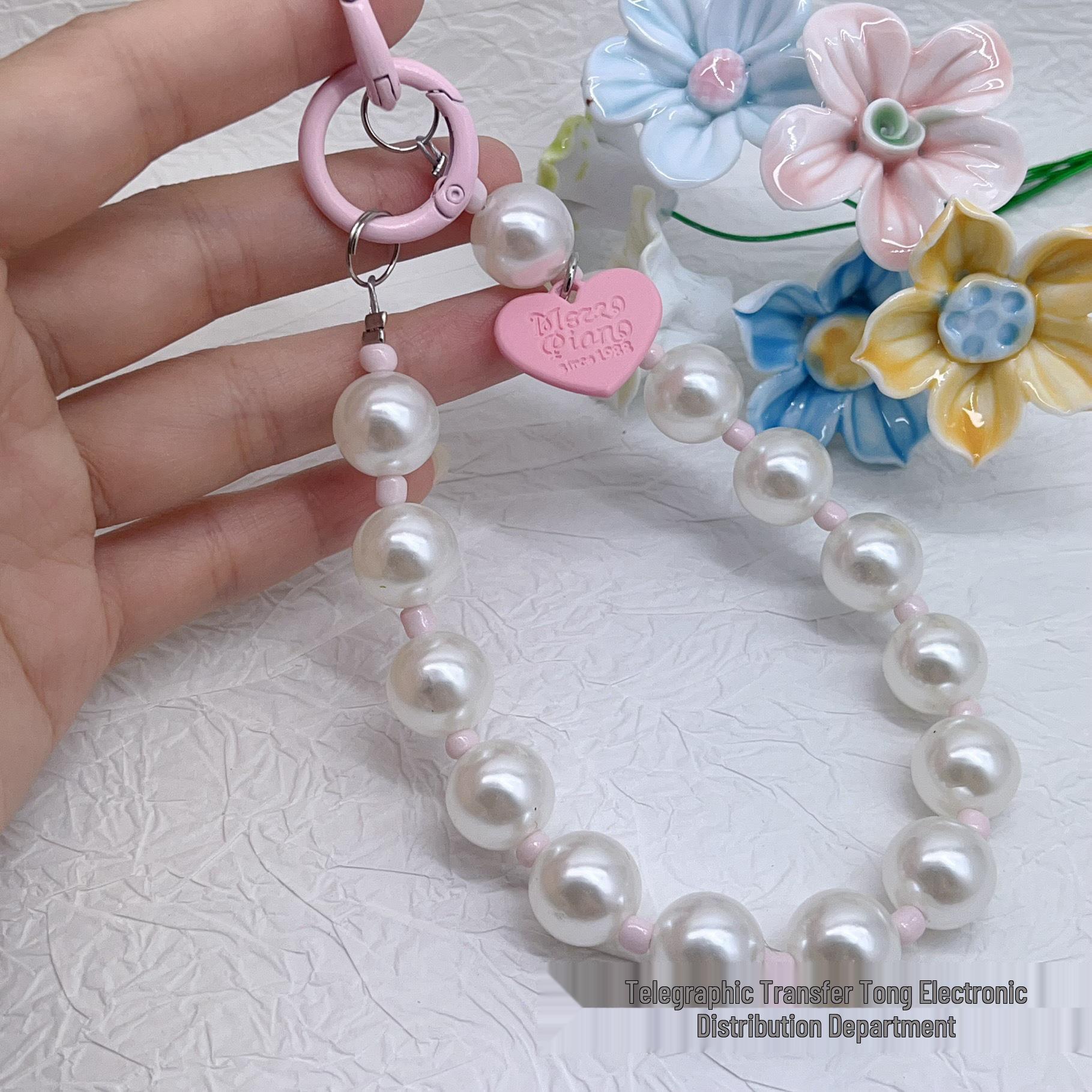 

Solid Color Beaded Phone Case Lanyard: Colorful Round Bead Wrist Strap for Handbags.