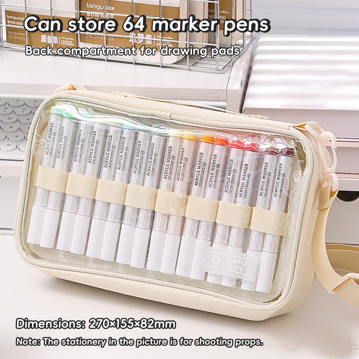 

Marker Pens Specific Storage Bag Pencil Case, Transparent Simple Color Easy Carry-on Handbag, Large Capacity for 64 Pens белый