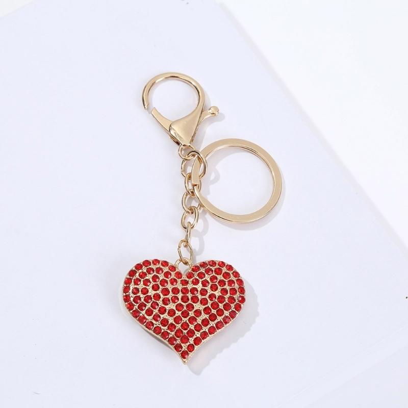 Sparkling Heart Keychain With Rhinestones Accent Zinc Alloy Design Bag Hanging Decoration For Women Gift Giving