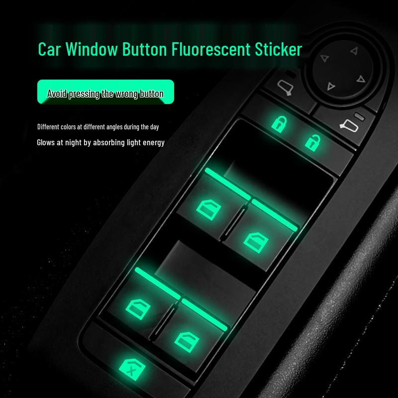 Pegatinas Fluorescentes para Botones Interiores de Coche - Pegatinas Impermeables y Resistentes al Desgaste para Elevalunas
