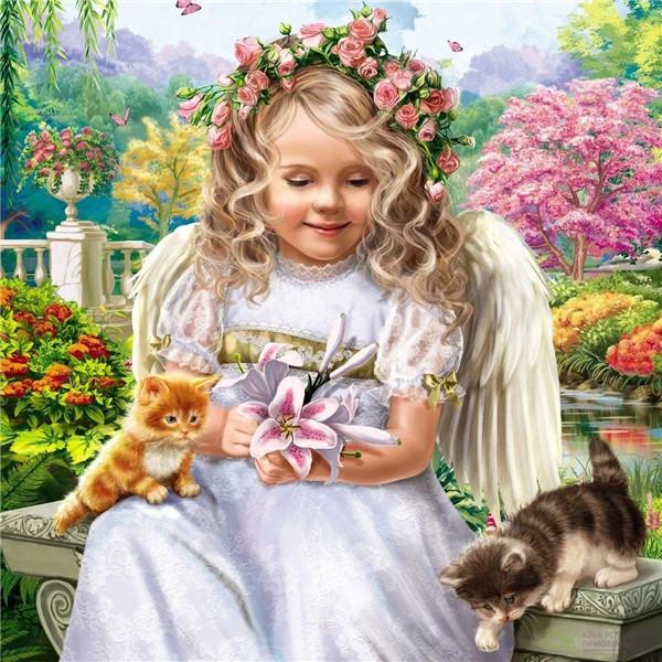 5D Diamond Painting Girl Diamond Embroidery Round Landscape Garden Picture of Rhinestones Mosaic Portrait Children's Room Decor