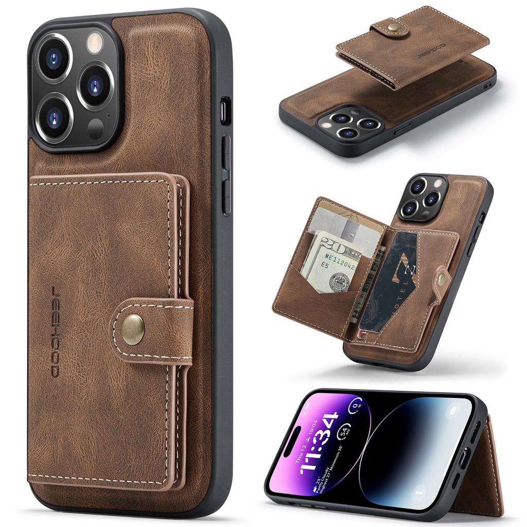 For iPhone 14 Pro Max Case 2 in 1 Leather+TPU Phone Cover Removable Card Holder