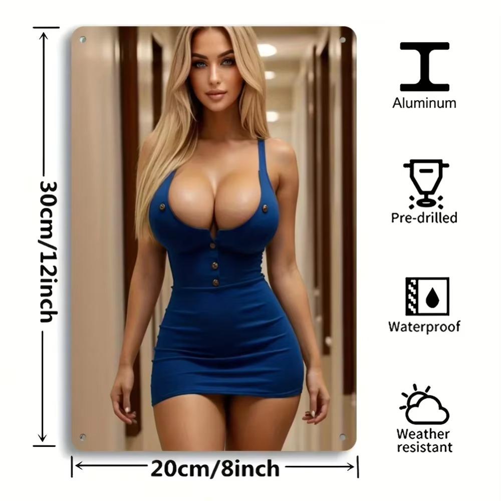 Vintage Sexy Bikini Metal Wall Art Blue Home Bar Decor