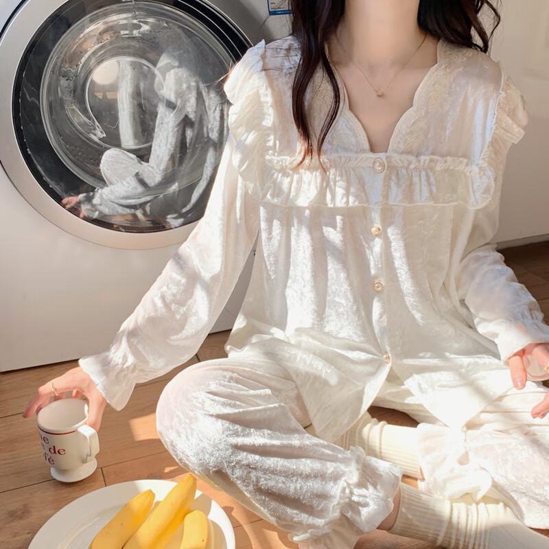 OEING Damen Samt Langarm Schlafanzug Set