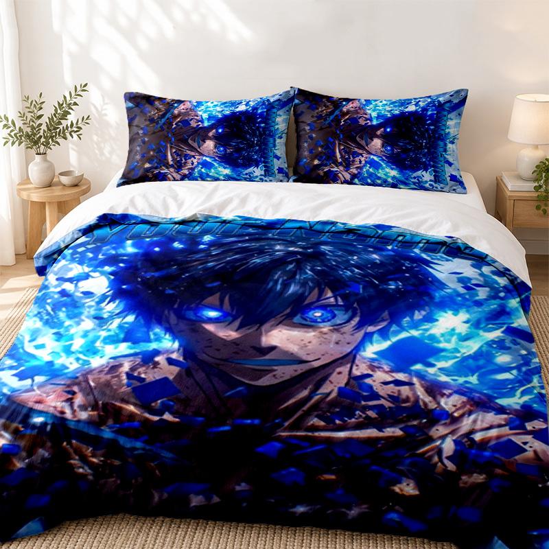 Blue Lock Custom Name 3pc set Perfect for bedroom use Comfortable bedding set includes a duvet cover and two pillowcases Ideal birthday or Christmas g